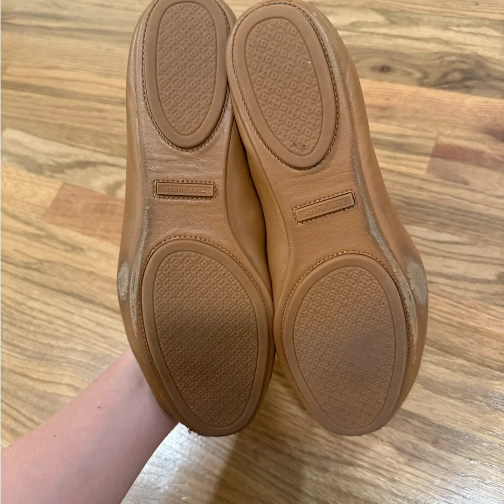 Tory Burch Minnie Ballet Flats- tan with gold logo